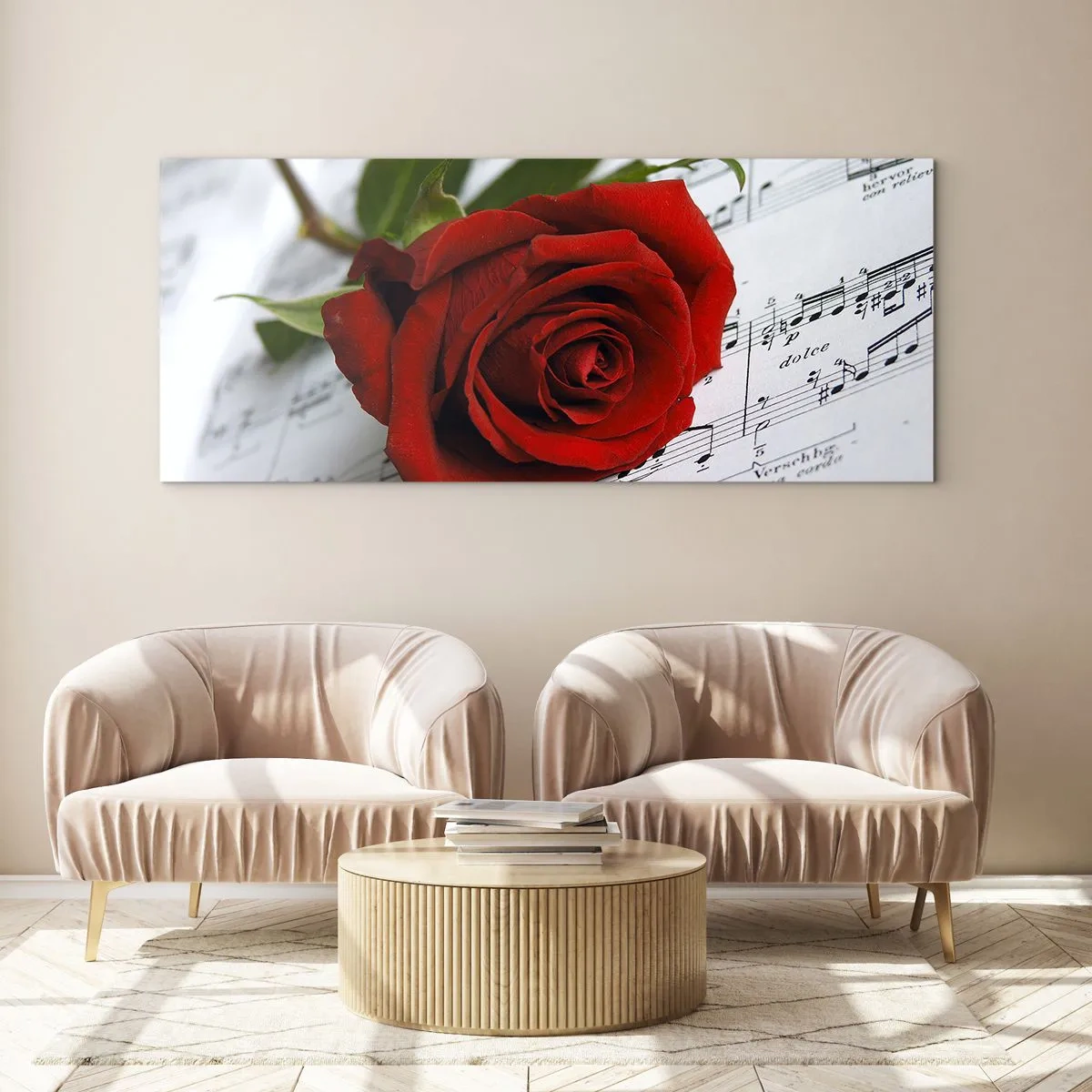 Impression sur verre - Image sur verre - Musique des sentiments en écarlate - 90x30 cm
