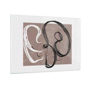 Impression sur verre - Image sur verre - Coups de pinceau dynamiques en noir et blanc sur fond beige. - 70x50cm - Composition – la recherche de la plénitude - Décoration murale moderne pour le salon et la chambre ARTTOR