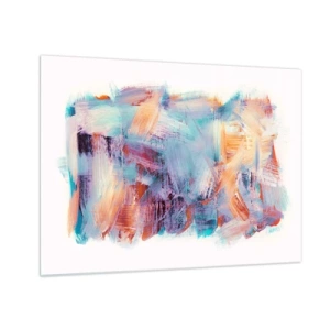 Impression sur verre - Image sur verre - Coups de pinceau colorés dans une abstraction pastel - 70x50cm - Un désordre coloré - Décoration murale moderne pour le salon et la chambre ARTTOR
