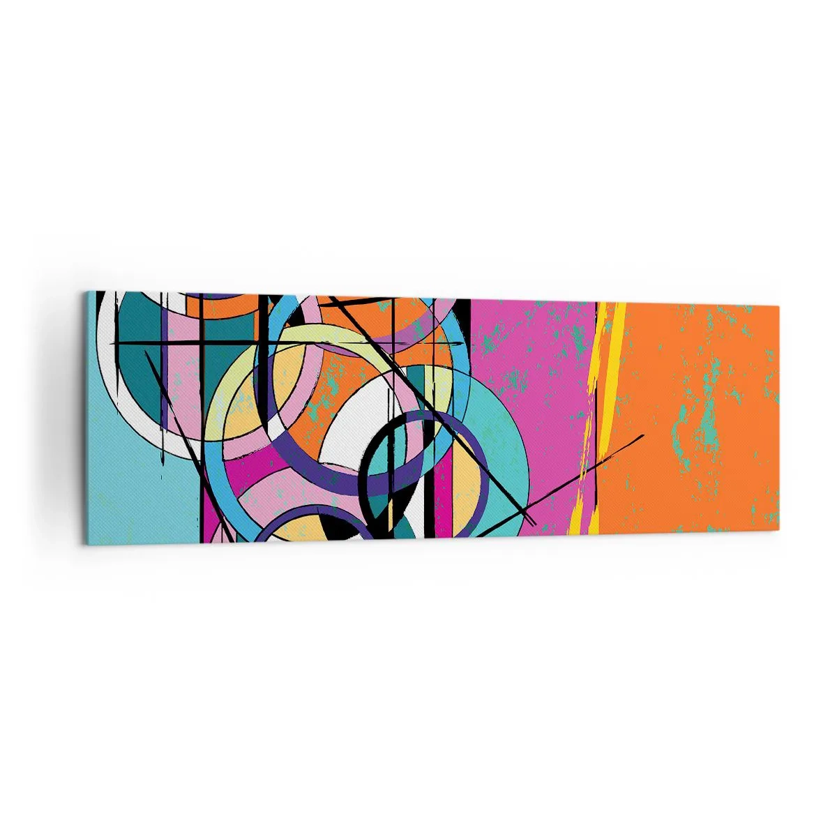 Impression sur toile - Image sur toile - Abstraction colorée avec des cercles géométriques - 160x50cm - Roues sur roues - Décoration murale moderne pour le salon et la chambre ARTTOR