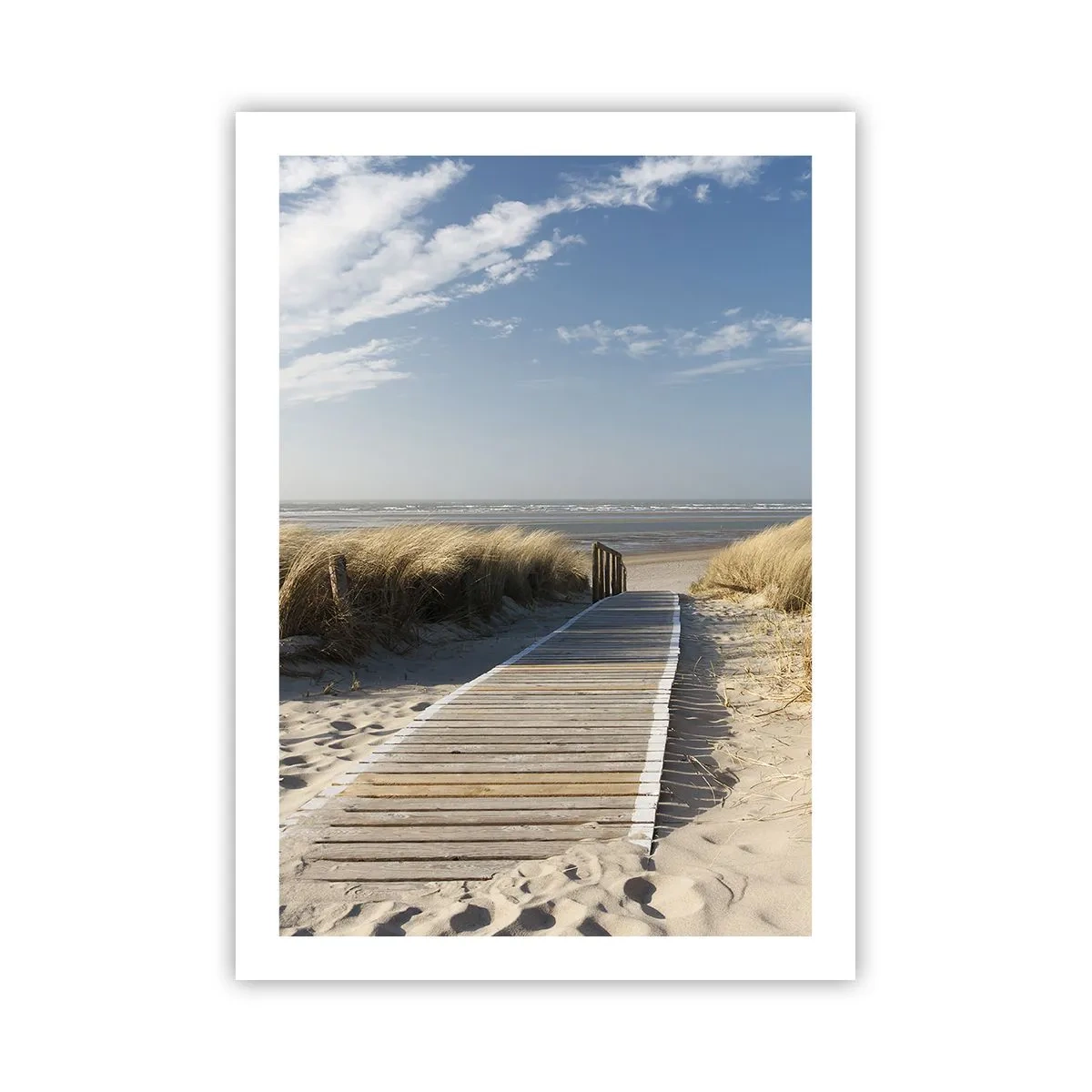 Affiche - Poster - Sentier de plage à travers les dunes avec un ciel bleu - 50x70cm - Derrière la dune, dans le bruissement de l'herbe - Décoration murale moderne pour le salon et la chambre ARTTOR