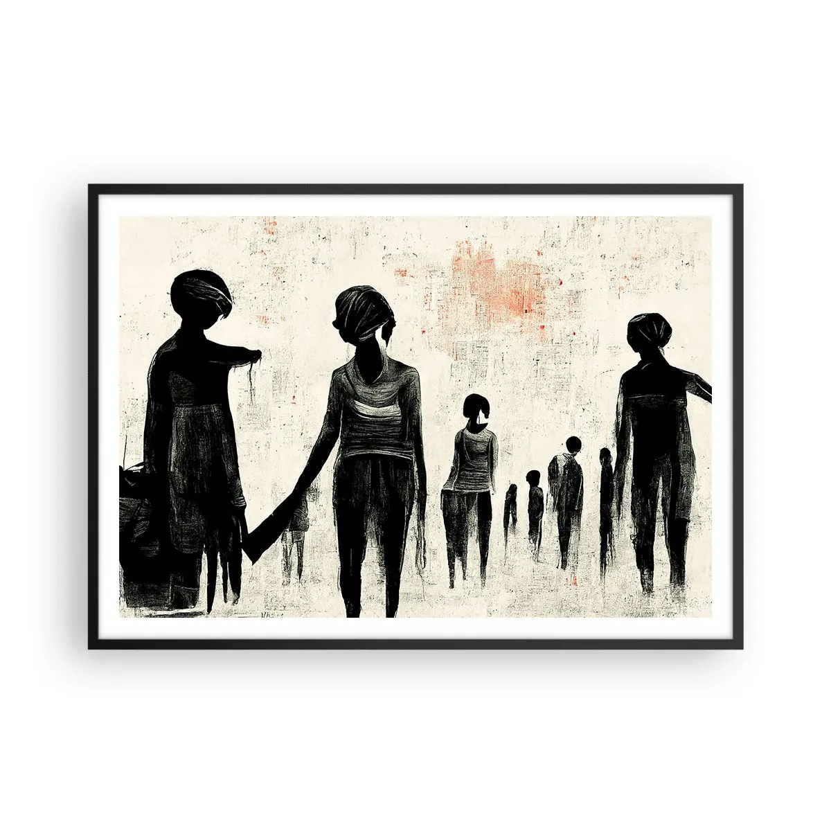 Affiche dans un cadre noir - Poster - Figures dans une composition monochrome sur fond clair - 100x70cm - Contre la solitude - Décoration murale moderne pour le salon et la chambre ARTTOR