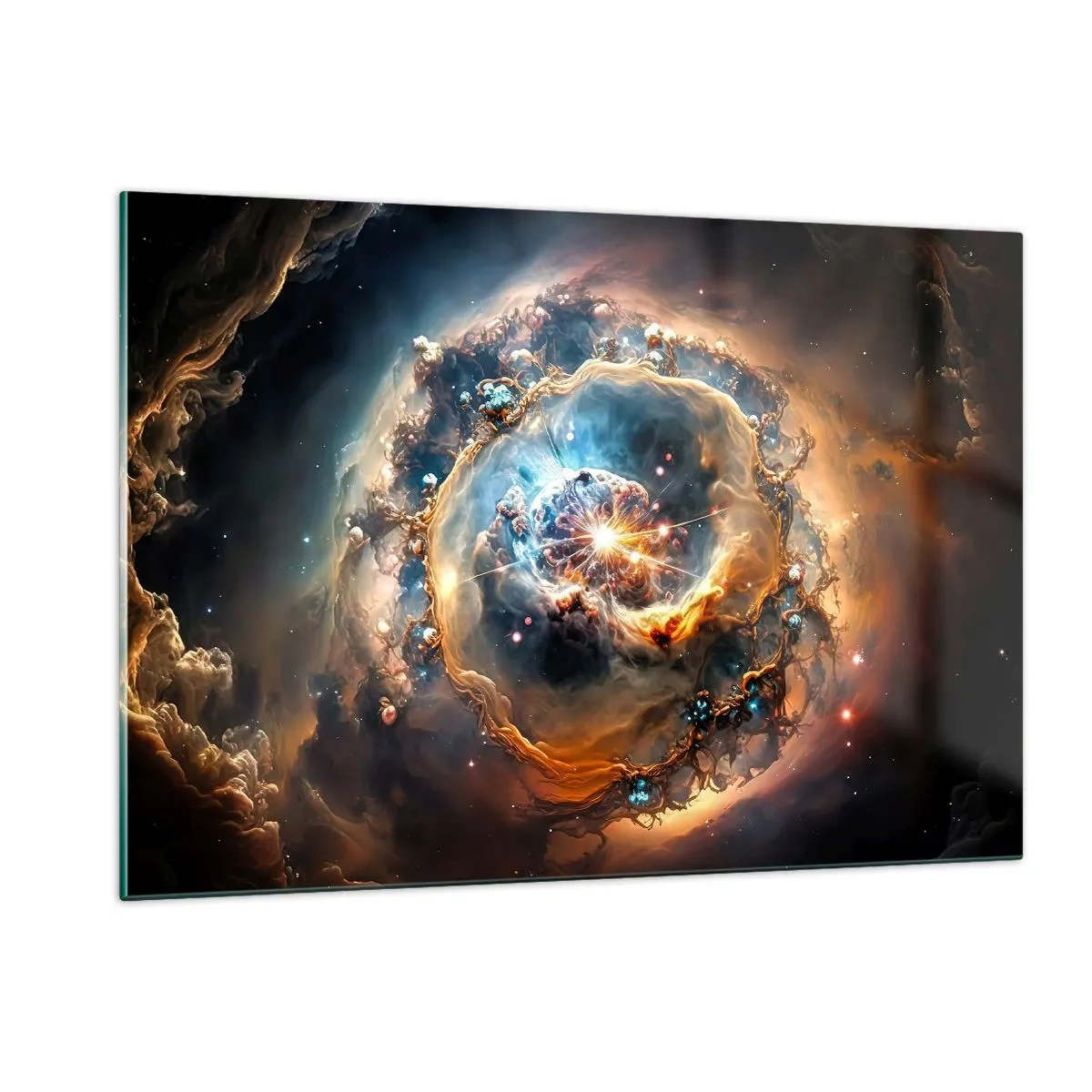 Impression sur verre - Image sur verre - Une explosion cosmique au centre d'un vortex galactique - 120x80cm - Le début - Décoration murale moderne pour le salon et la chambre ARTTOR