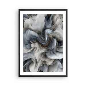Affiche dans un cadre noir - Poster - Une explosion abstraite de couleurs dans des tons de gris et de bleu. - 50x70cm - Pierre et fleur - Décoration murale moderne pour le salon et la chambre ARTTOR