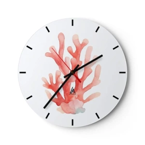 Horloge murale - Pendule murale - Corail rouge peint à l'aquarelle sur fond blanc - 30x30cm - Corail couleur corail - Décoration murale moderne pour le salon, la cuisine et la chambre ARTTOR