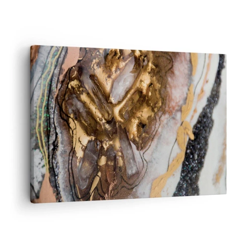 Impression sur toile - Image sur toile - Composition abstraite avec des éléments d'or et de cristaux - 70x50cm - Élément de la terre - Décoration murale moderne pour le salon et la chambre ARTTOR