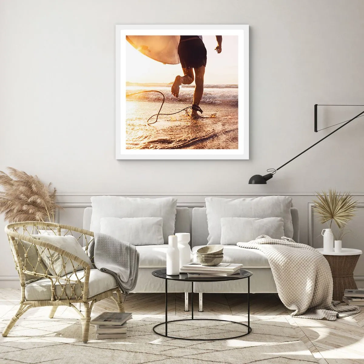 Affiche dans un cadre blanc - Poster - A la rencontre des vagues - 50x50 cm