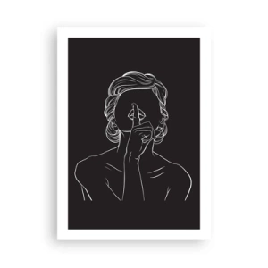 Affiche - Poster - Une illustration minimaliste d'une femme faisant un geste de silence sur un fond noir. - 50x70cm - La beauté s'épanouit en silence - Décoration murale moderne pour le salon et la chambre ARTTOR