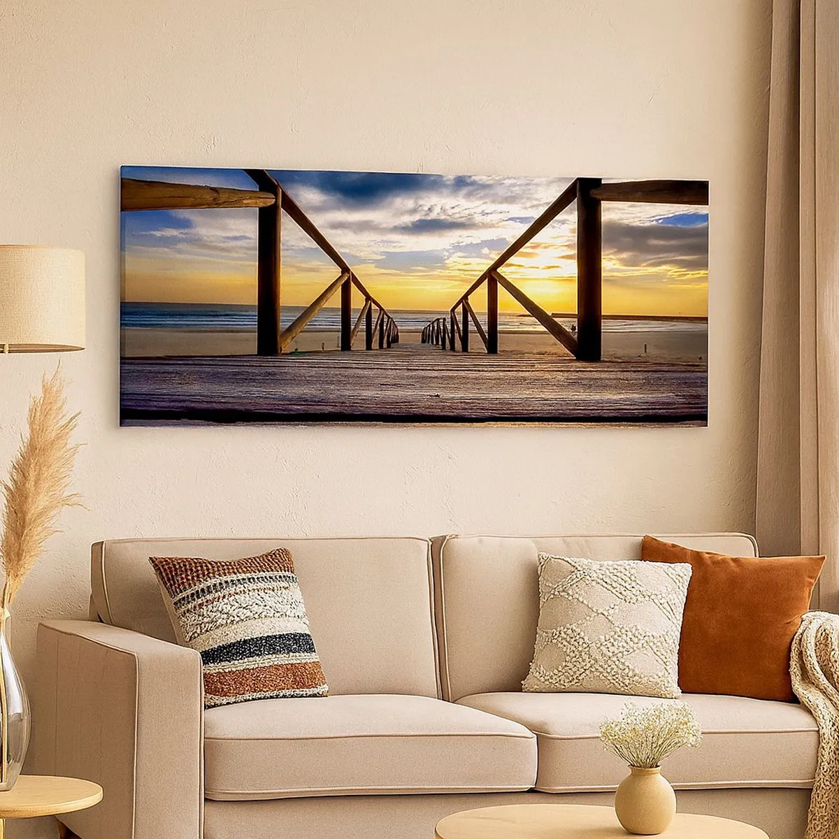 Impression sur toile - Image sur toile - Directement sur une plage calme au coucher de soleil - 100x40 cm