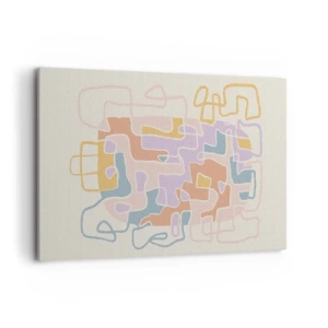 Impression sur toile - Image sur toile - Lignes abstraites pastel créant des motifs géométriques - 100x70cm - Labyrinthe – une aventure joyeuse - Décoration murale moderne pour le salon et la chambre ARTTOR