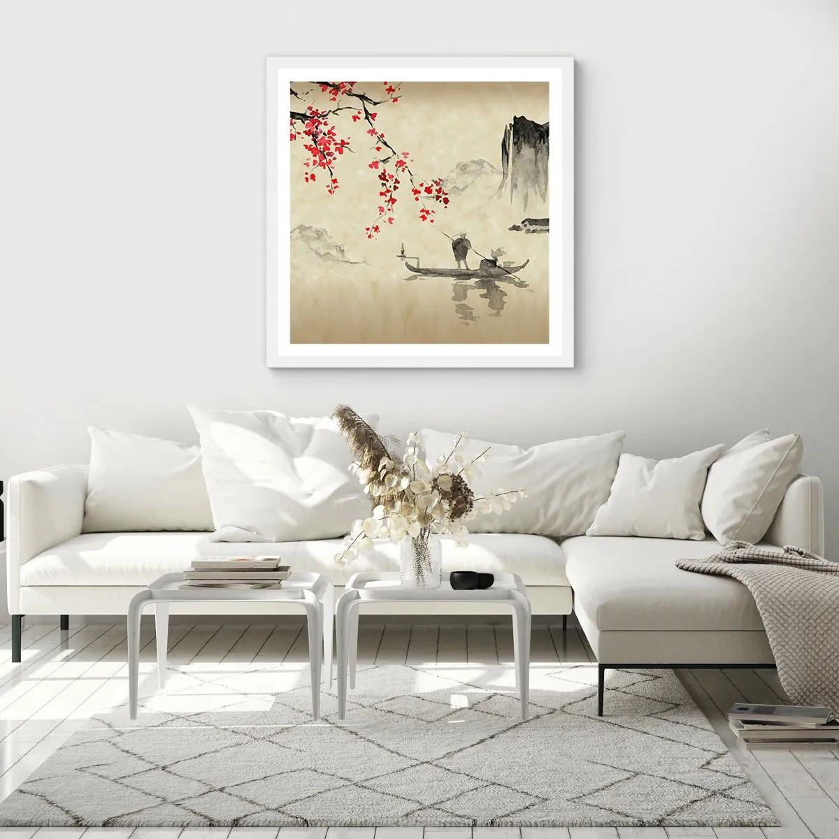 Affiche dans un cadre blanc - Poster - Au pays des cerisiers en fleurs - 30x30 cm