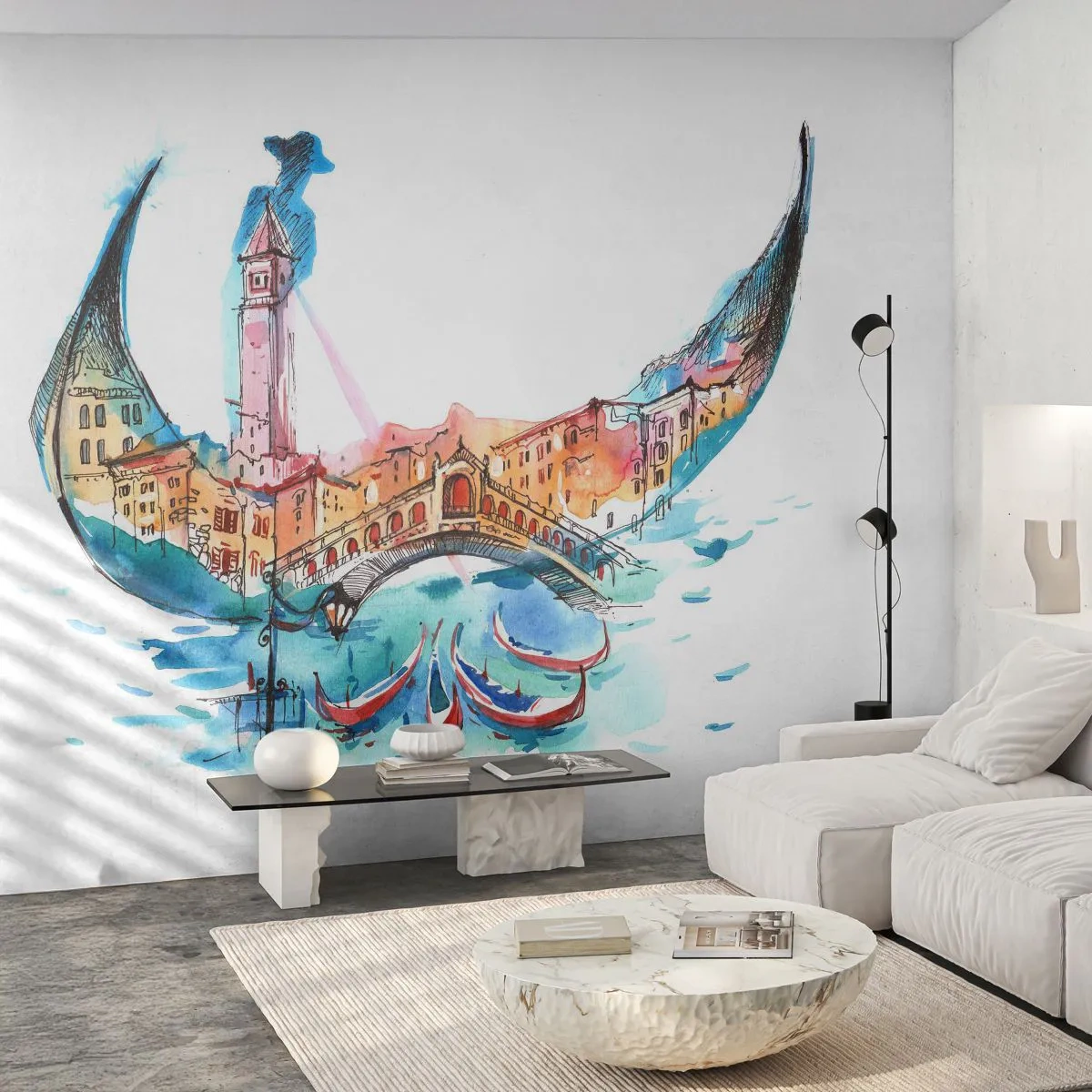 Papier peint sur mesure Standard Eco - Nous naviguons à travers la ville - Abstraction, Venise, Pont