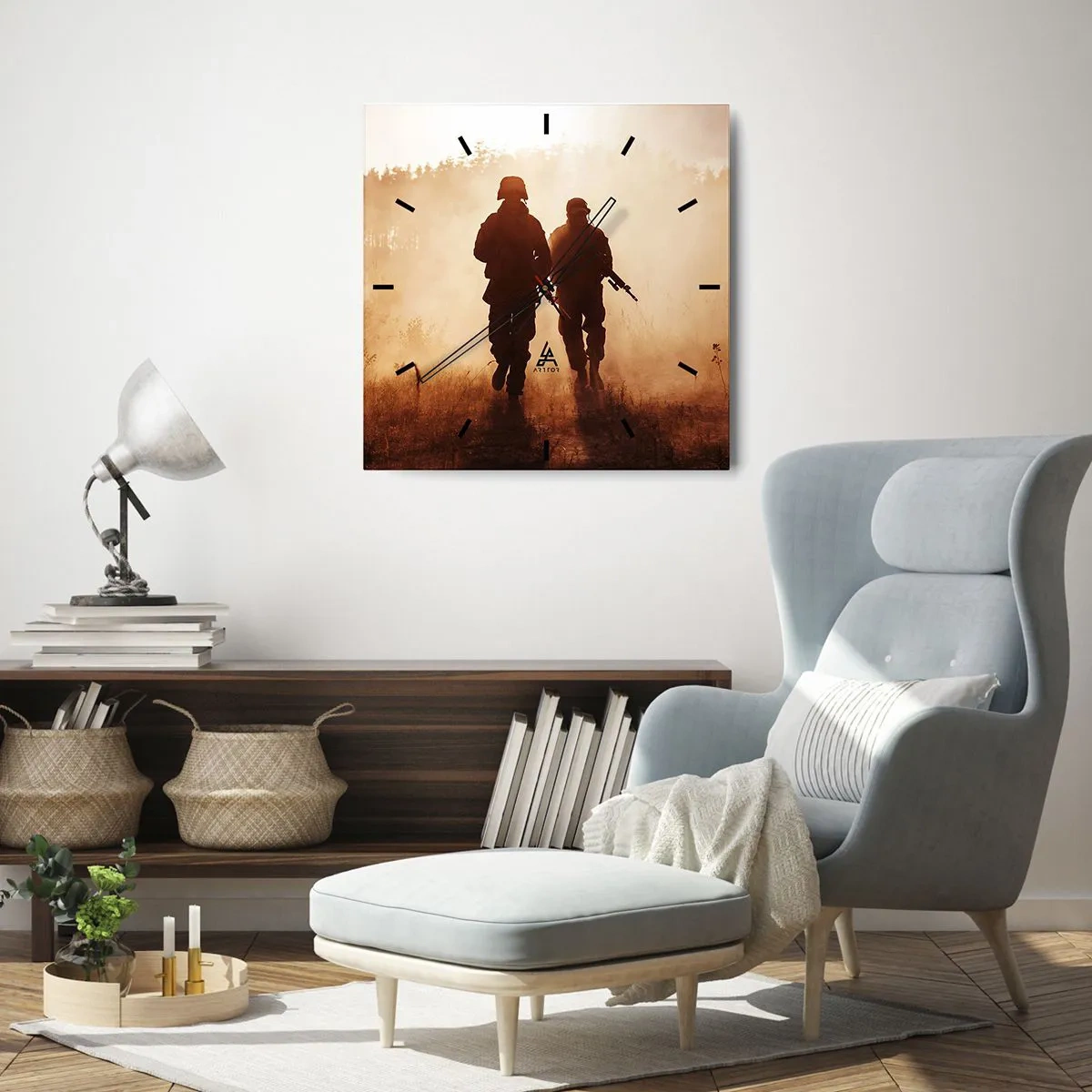 Horloge murale - Pendule murale - Des soldats marchant dans le brouillard matinal sur fond de nature - 30x30cm - Call of Duty - Décoration murale moderne pour le salon et la chambre ARTTOR