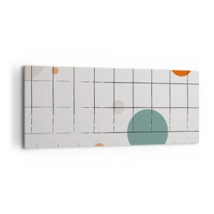 Impression sur toile - Image sur toile - Cercles colorés abstraits sur un fond de grille géométrique - 120x50cm - Piégé. Nous ou eux ? - Décoration murale moderne pour le salon et la chambre ARTTOR