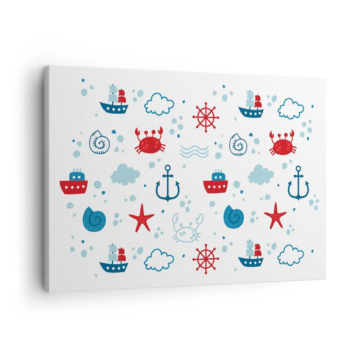 Impression sur toile - Image sur toile - Motif nautique avec ancres, navires et crabes - 70x50cm - Conte de fées de la mer - Décoration murale moderne pour le salon et la chambre ARTTOR