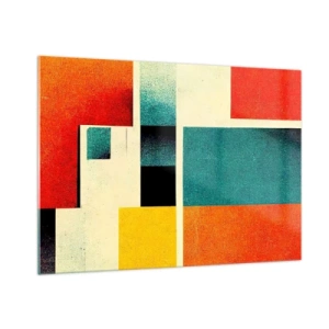 Impression sur verre - Image sur verre - Rectangles géométriques colorés de style rétro - 100x70cm - Abstraction géométrique – bonne énergie - Décoration murale moderne pour le salon et la chambre ARTTOR