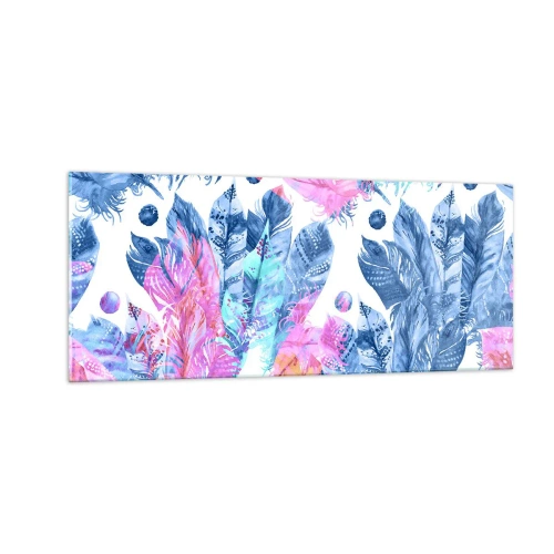 Impression sur verre - Image sur verre - Plumes en rose et bleu - 100x40 cm
