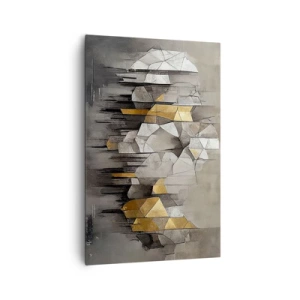 Impression sur toile - Image sur toile - Abstraction géométrique dans les tons d'or et de gris - 80x120cm - Composition de glace et de lumière - Décoration murale moderne pour le salon et la chambre ARTTOR