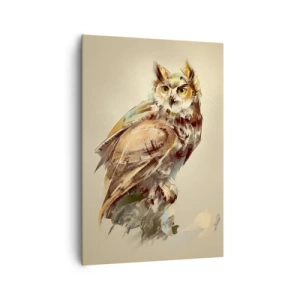 Impression sur toile - Image sur toile - Portrait artistique d'un hibou sur un fond clair dans des tons chauds. - 70x100cm - Le hibou le plus intelligent - confirmera la forêt de chênes - Décoration murale moderne pour le salon et la chambre ARTTOR