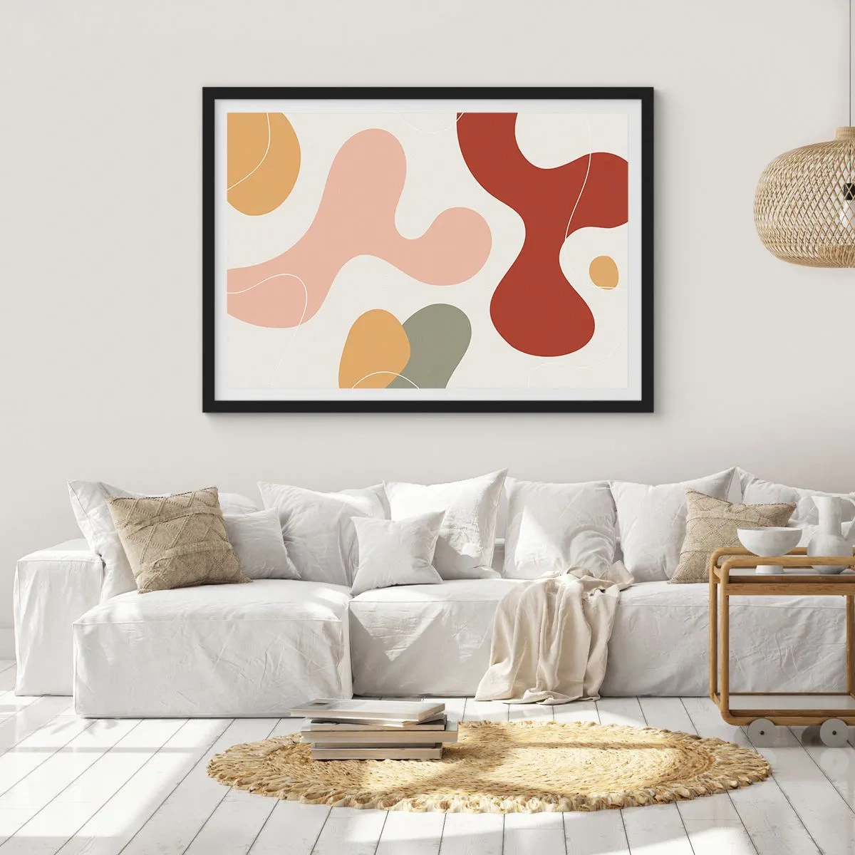 Affiche dans un cadre noir - Poster - Une composition abstraite aux tons pastel avec des formes dynamiques. - 100x70cm - Entrelac - Décoration murale moderne pour le salon et la chambre ARTTOR