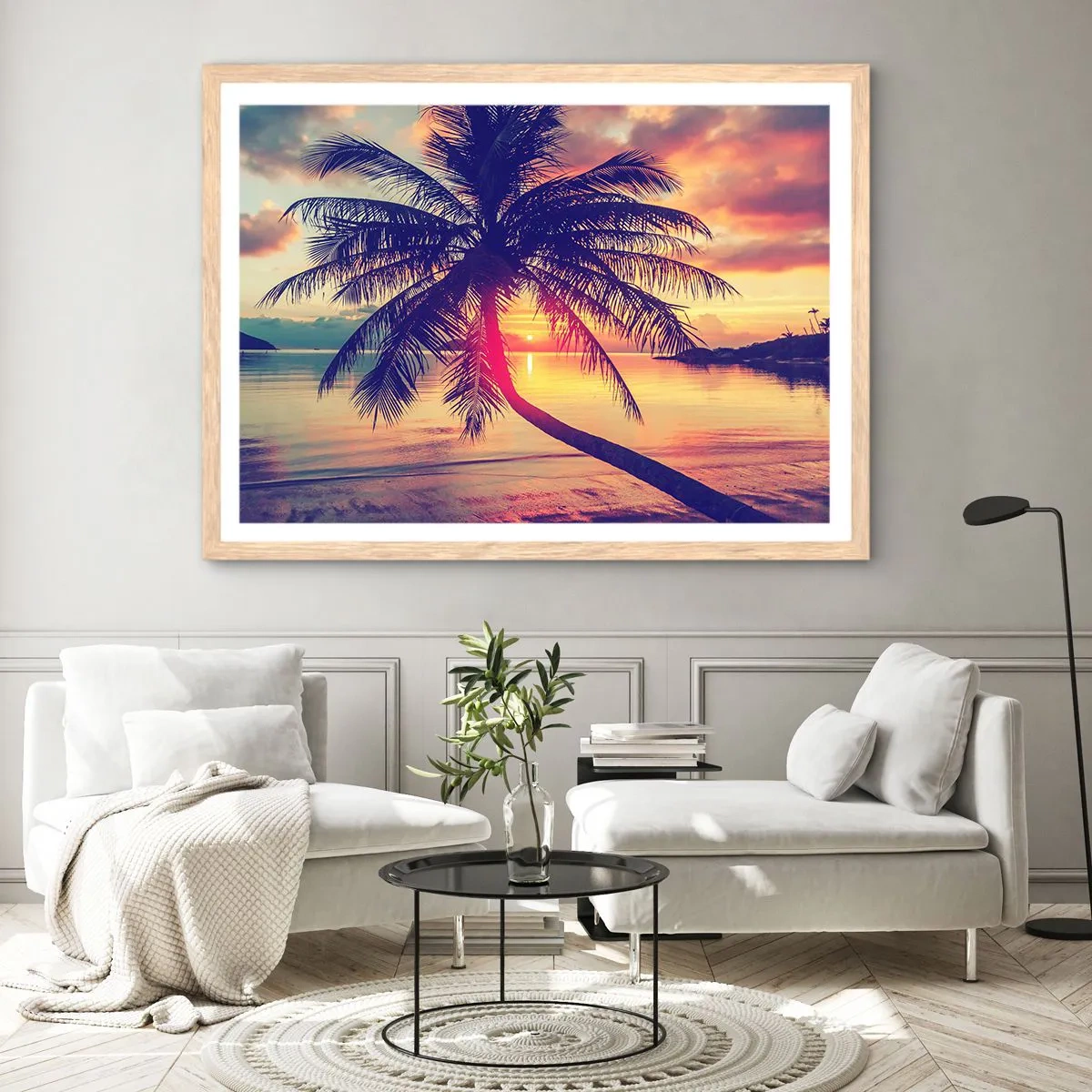 Affiche dans un chêne clair - Poster - Soirée sous les palmiers - 70x50 cm