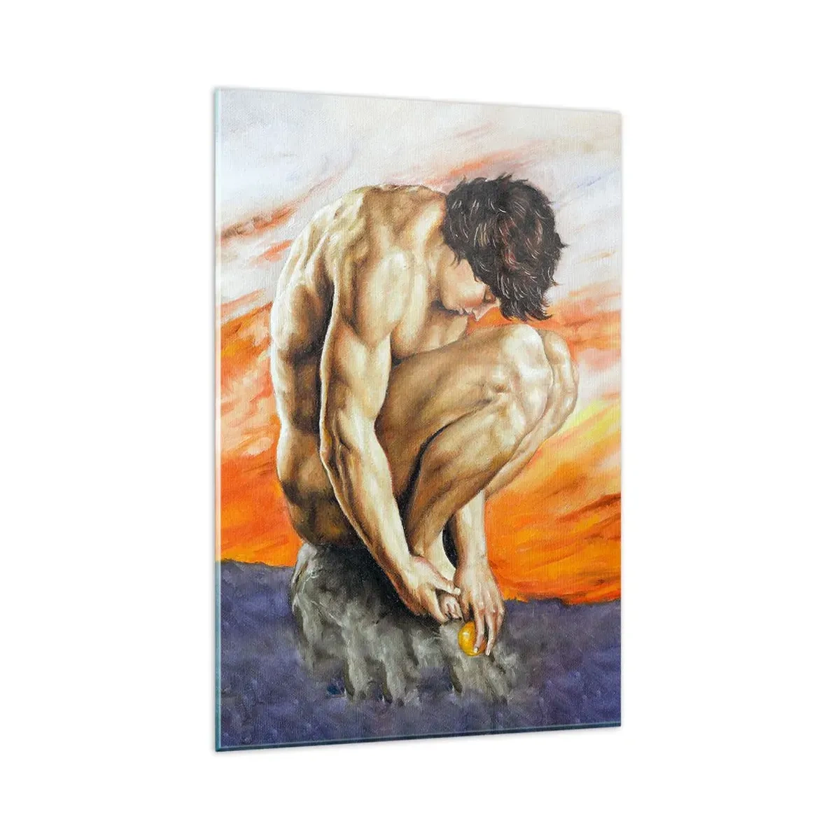 Impression sur verre - Image sur verre - Un homme perdu dans ses pensées sur fond de coucher de soleil - 80x120cm - Plongé dans ses pensées - Décoration murale moderne pour le salon et la chambre ARTTOR