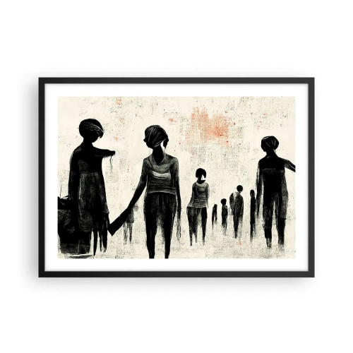 Affiche dans un cadre noir - Poster - Figures dans une composition monochrome sur fond clair - 70x50cm - Contre la solitude - Décoration murale moderne pour le salon et la chambre ARTTOR