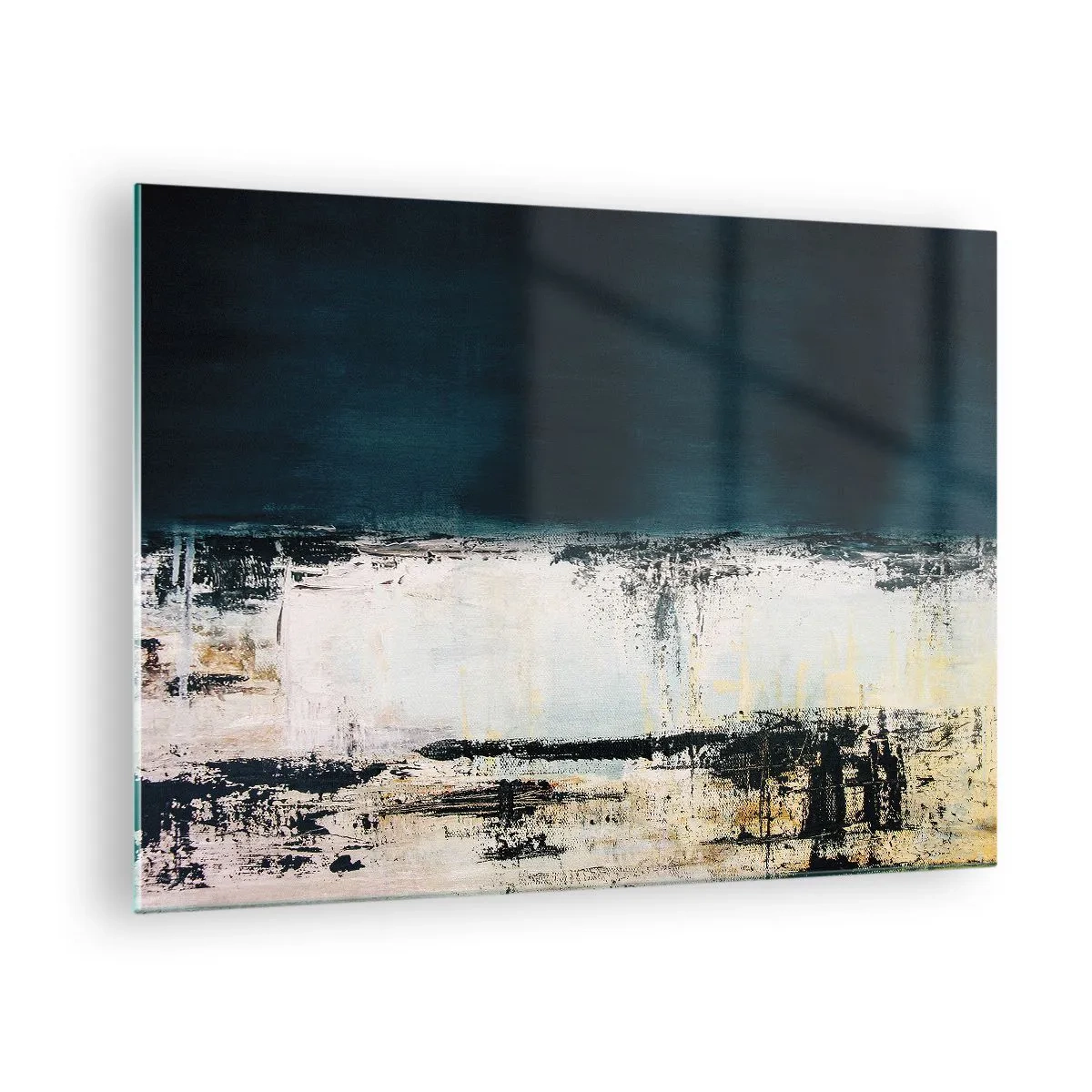 Impression sur verre - Image sur verre - Paysage abstrait dans les tons bleu marine et blanc - 70x50cm - Composition horizontale - Décoration murale moderne pour le salon et la chambre ARTTOR
