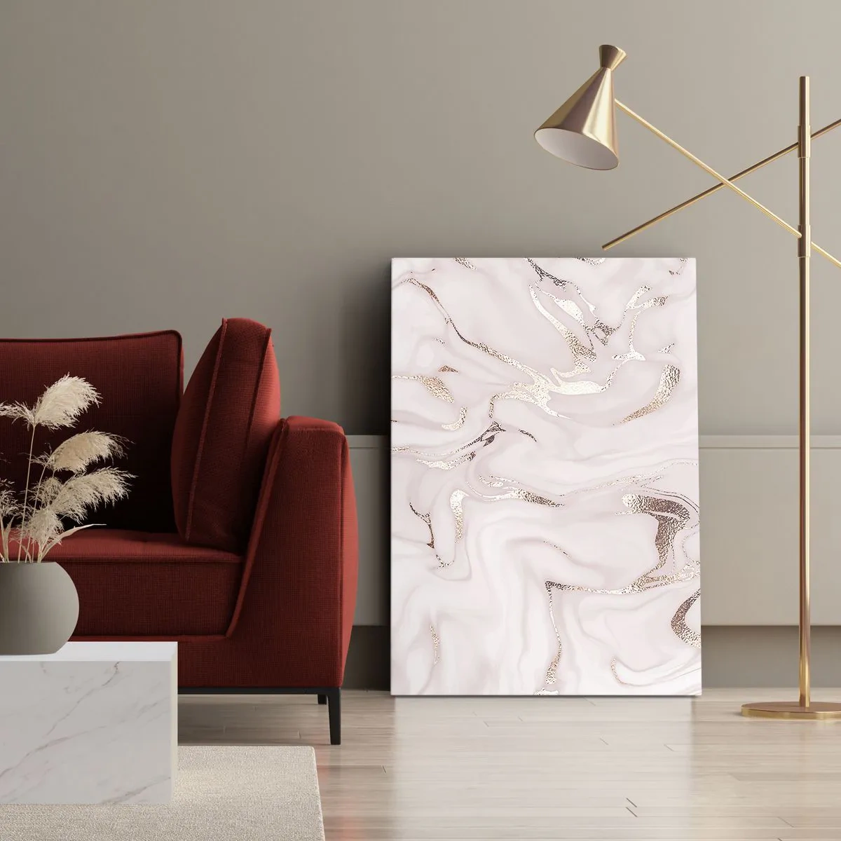 Impression sur toile - Image sur toile - Abstraction élégante dans des tons de rose et d'or - 50x70cm - Dans un châle rose - Décoration murale moderne pour le salon et la chambre ARTTOR