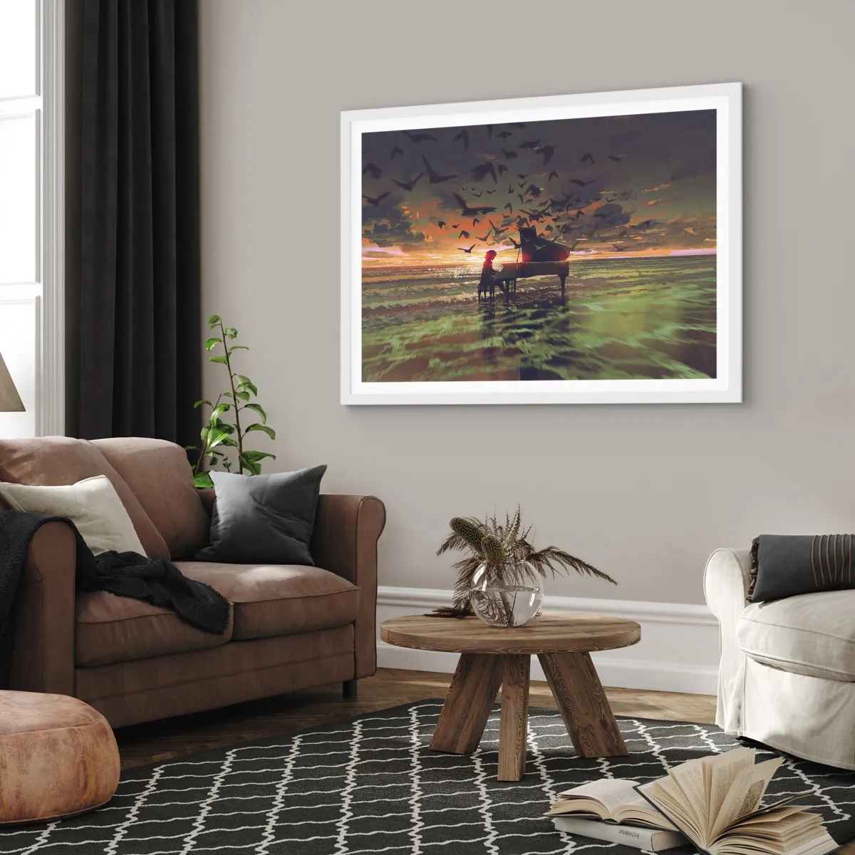 Affiche dans un cadre blanc - Poster - Concert pour piano et vagues - 40x30 cm