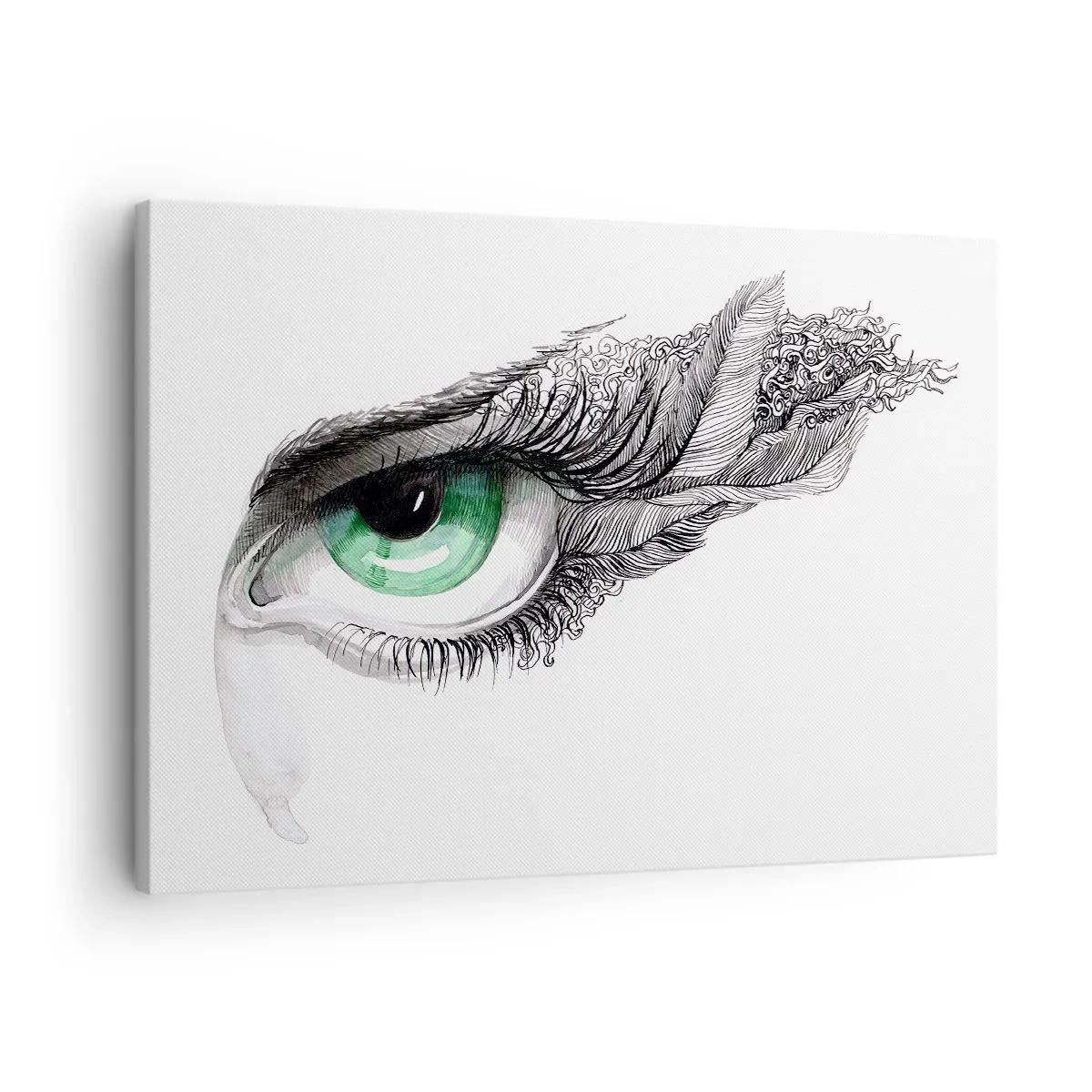 Impression sur toile - Image sur toile - Œil artistique avec iris vert et détails de dessin - 70x50cm - Belle et prête à l'attaque - Décoration murale moderne pour le salon et la chambre ARTTOR