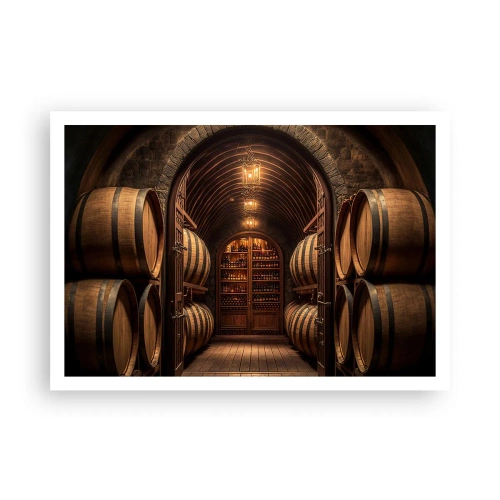Affiche - Poster - Cave à vin avec tonneaux en bois et étagères à vin - 100x70cm - Cave climatisée - Décoration murale moderne pour le salon et la chambre ARTTOR