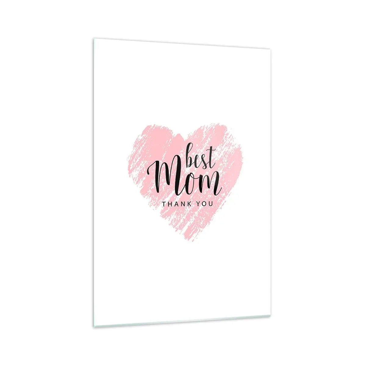 Impression sur verre - Image sur verre - Cœur rose avec les mots « Meilleure maman, merci » sur fond blanc - 70x100cm - Toujours au bon moment - Décoration murale moderne pour le salon et la chambre ARTTOR