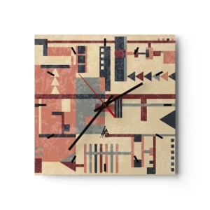 Horloge murale - Pendule murale - Motif géométrique dans des tons pastel de beige, rouge et gris - 30x30cm - Une combinaison de verticaux et d'horizontaux - Décoration murale moderne pour le salon et la chambre ARTTOR