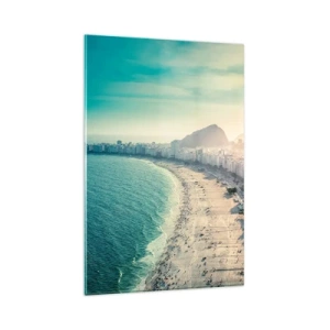 Impression sur verre - Image sur verre - Panorama de la plage de Copacabana avec les montagnes en arrière-plan à Rio de Janeiro - 80x120cm - Vacances éternelles à Rio - Décoration murale moderne pour le salon et la chambre ARTTOR