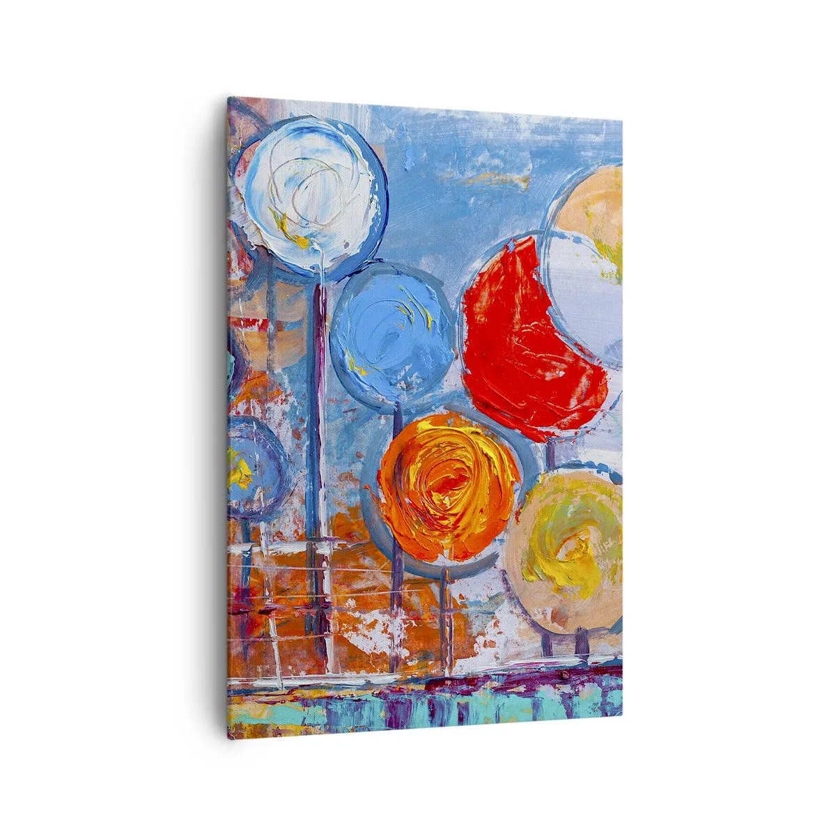 Impression sur toile - Image sur toile - Arbres abstraits colorés sur fond bleu - 70x100cm - Miracles sur le bâton - Décoration murale moderne pour le salon et la chambre ARTTOR