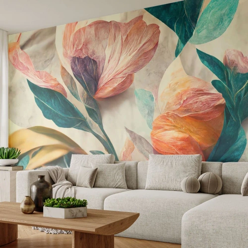 Papier peint sur mesure Premium Sand - Fleurs des îles du sud - Fleurs, Ancien, Botanique