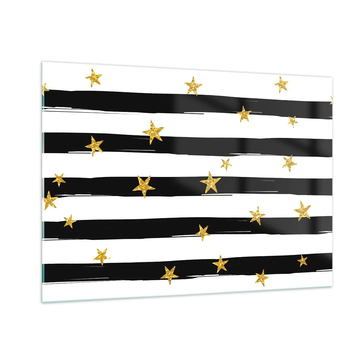 Impression sur verre - Image sur verre - Rayures noires et blanches avec étoiles dorées - 100x70cm - Nous sommes tous nés sous une bonne étoile - Décoration murale moderne pour le salon et la chambre ARTTOR