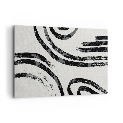 Impression sur toile - Image sur toile - Lignes abstraites noires et blanches sur fond clair - 120x80cm - À moitié arrêté - Décoration murale moderne pour le salon et la chambre ARTTOR
