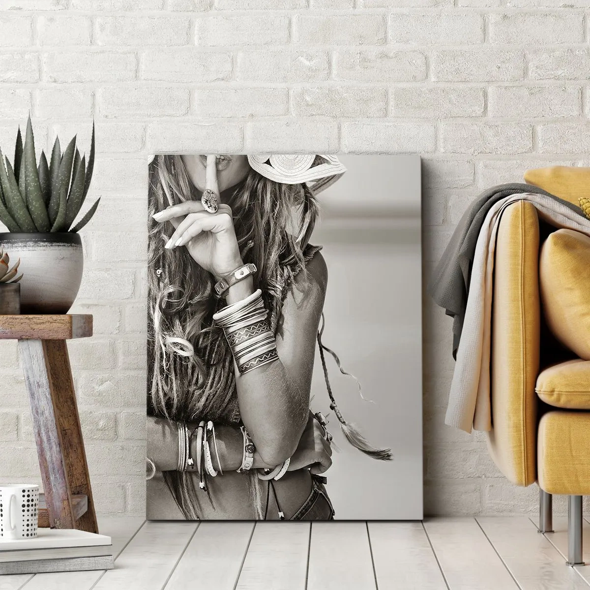 Impression sur toile - Image sur toile - Portrait d'une femme bohème avec des bijoux - 70x100cm - Comment va la fille - Décoration murale moderne pour le salon et la chambre ARTTOR