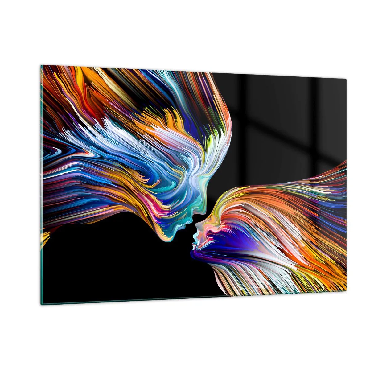 Impression sur verre - Image sur verre - Une image abstraite de deux visages avec une fusion d'énergie et de lumière. - 120x80cm - Une fusion d'énergie et de lumière - Décoration murale moderne pour le salon et la chambre ARTTOR