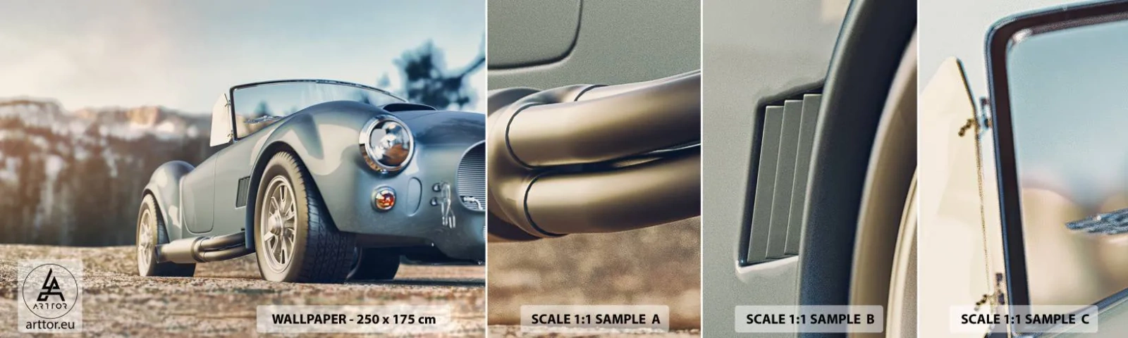 Échantillon de Papier Peint Autocollant Deluxe Sticker - Ce qui compte c'est le style - Voiture, Cabriolet, Voyage - 100x30 cm