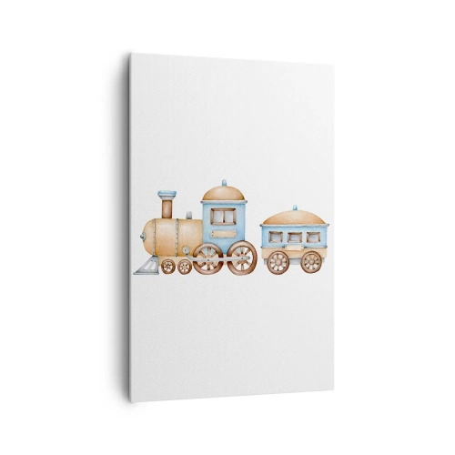 Impression sur toile - Image sur toile - Dessin d'un train aux tons pastel sur fond blanc - 80x120cm - Il est à la gare... - Décoration murale moderne pour le salon et la chambre ARTTOR