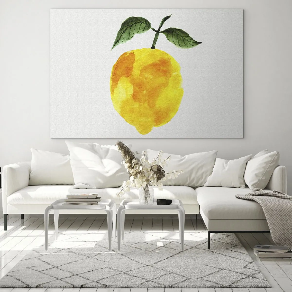 Impression sur verre - Image sur verre - Citron aquarelle avec des feuilles vertes - 70x50cm - Comment reconnaitre le goût du soleil - Décoration murale moderne pour le salon et la chambre ARTTOR