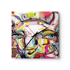 Horloge murale - Pendule murale - Portrait coloré dans un style artistique abstrait - 30x30cm - La richesse de l'Art du chat - Décoration murale moderne pour le salon et la chambre ARTTOR