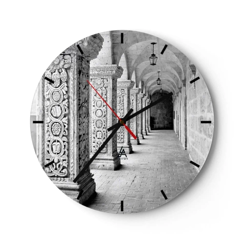 Horloge murale - Pendule murale - Couloir d'arcade noir et blanc avec colonnes sculptées - 30x30cm - Où cela mène-t-il…? - Décoration murale moderne pour le salon, la cuisine et la chambre ARTTOR