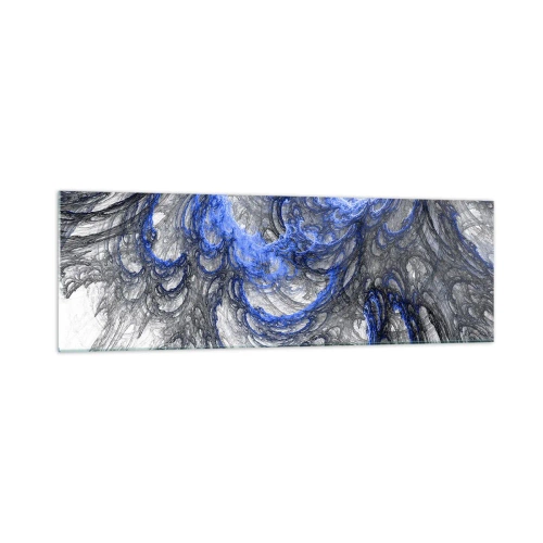 Impression sur verre - Image sur verre - Vagues abstraites dans des tons de bleu et de gris - 160x50cm - La naissance d'une vague - Décoration murale moderne pour le salon et la chambre ARTTOR