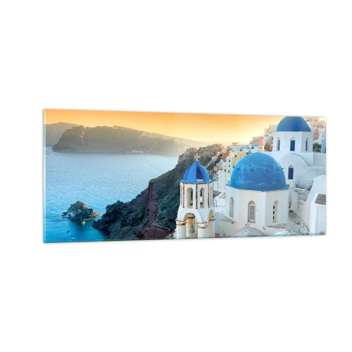 Impression sur verre - Image sur verre - Santorin - blotti contre les rochers - 100x40 cm