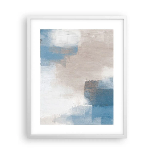 Affiche dans un cadre blanc - Poster - Abstraction rose derrière un rideau de bleu - 40x50 cm