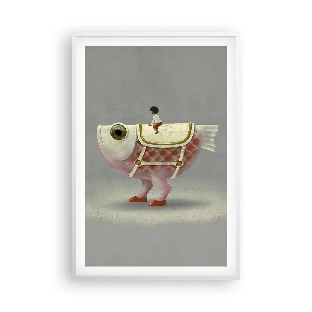 Affiche dans un cadre blanc - Poster - Le cavalier poisson - 61x91 cm